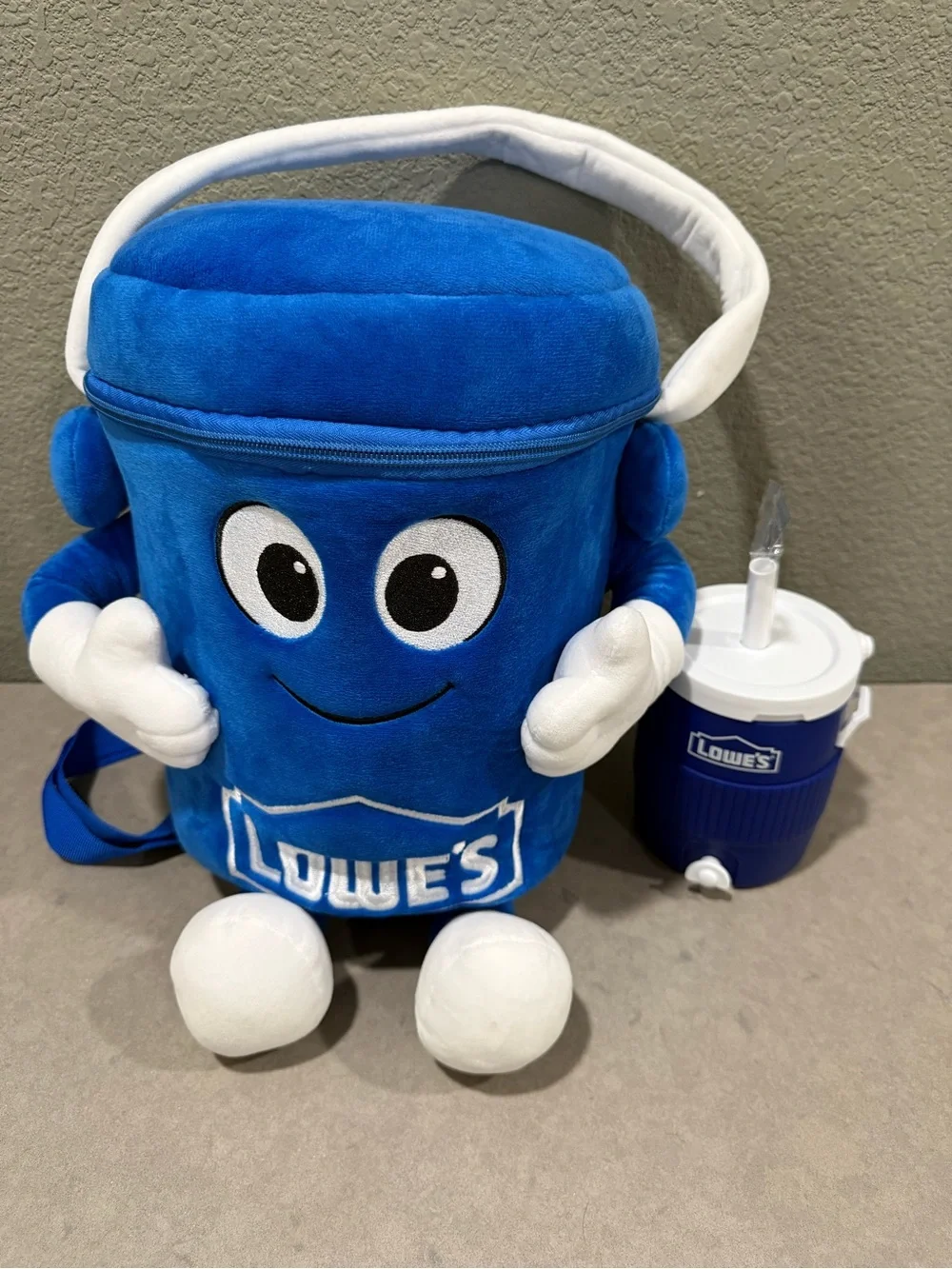 Lowe’s Big Blue Plush Backpack & Mini Bucket Cup Set Blue Bucket Mascot